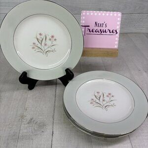 Grant Crest Fine China NOCTURNE Pink Flowers Brown Leaves Salad Plates Set of 4